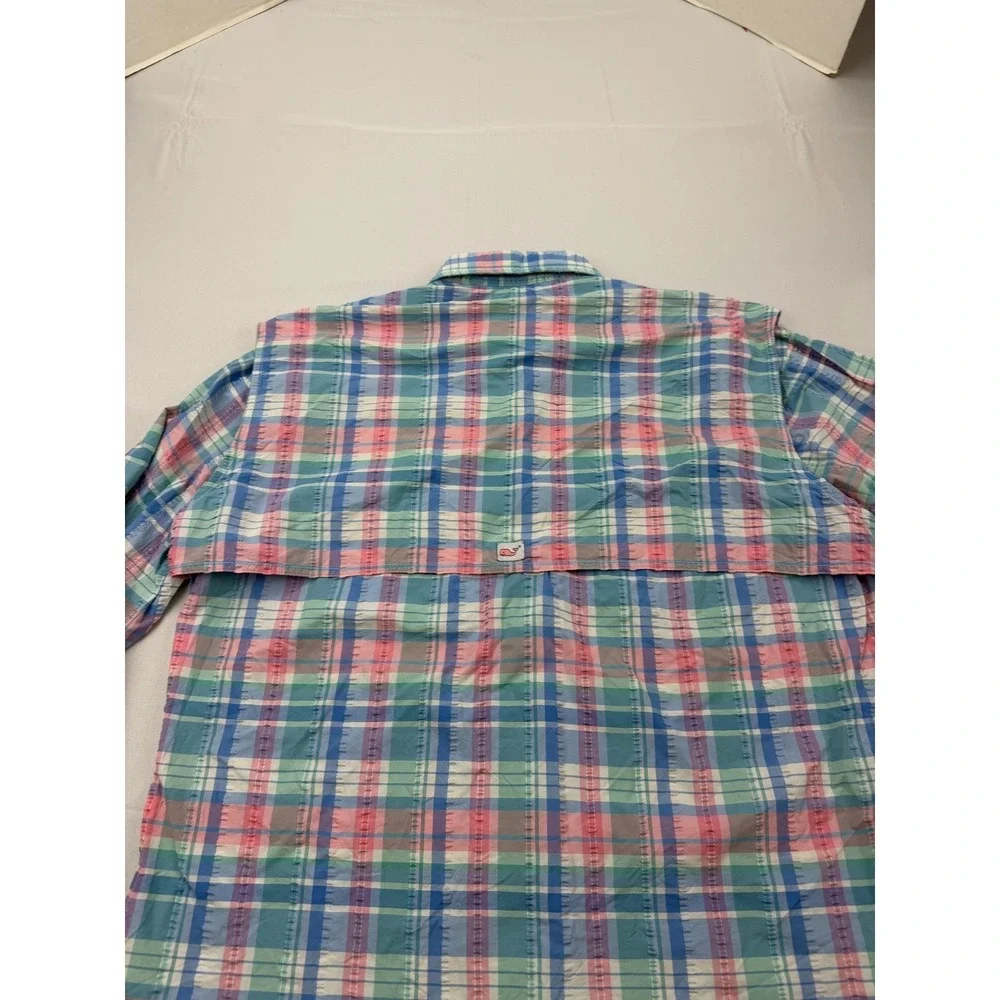 Vineyard Vines Harbor Shirt Mens Medium Multicolor Plaid Seersucker Fishing Vent